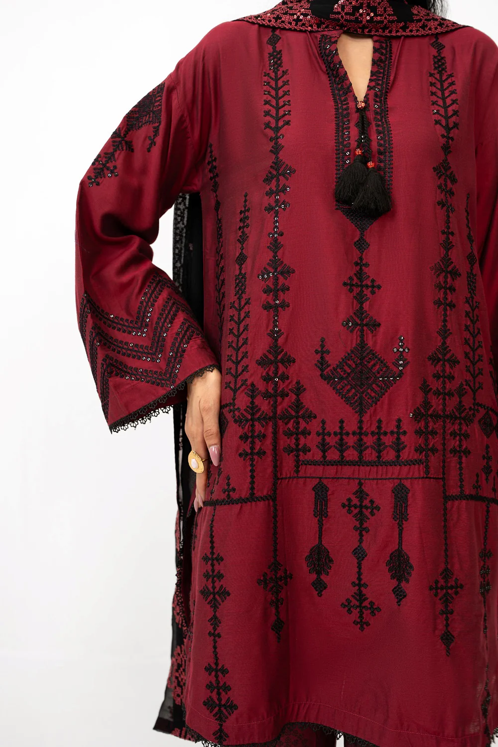 3PC Cotton Silk Embroidered Suit - Image 2