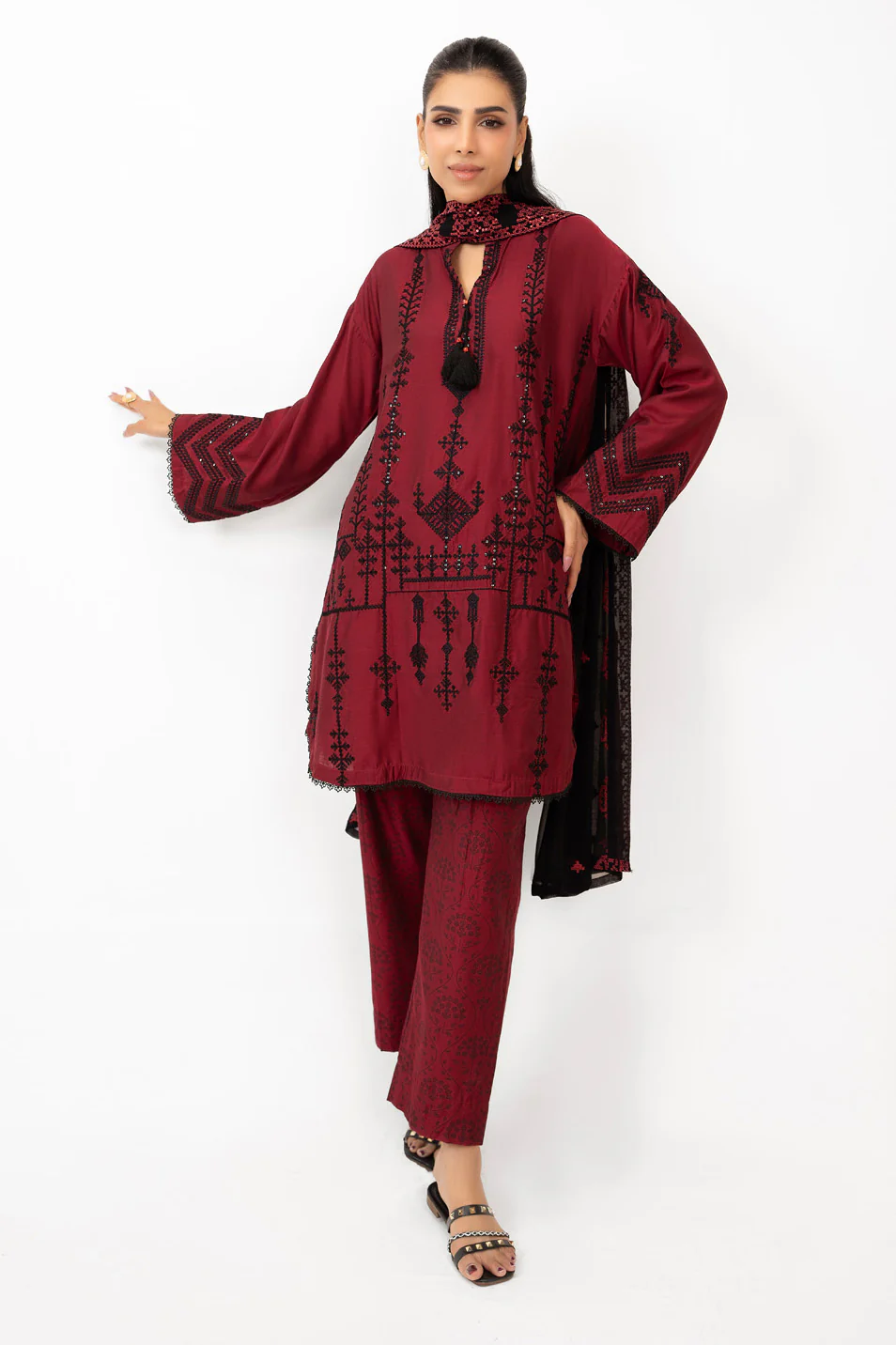 3PC Cotton Silk Embroidered Suit - Image 3
