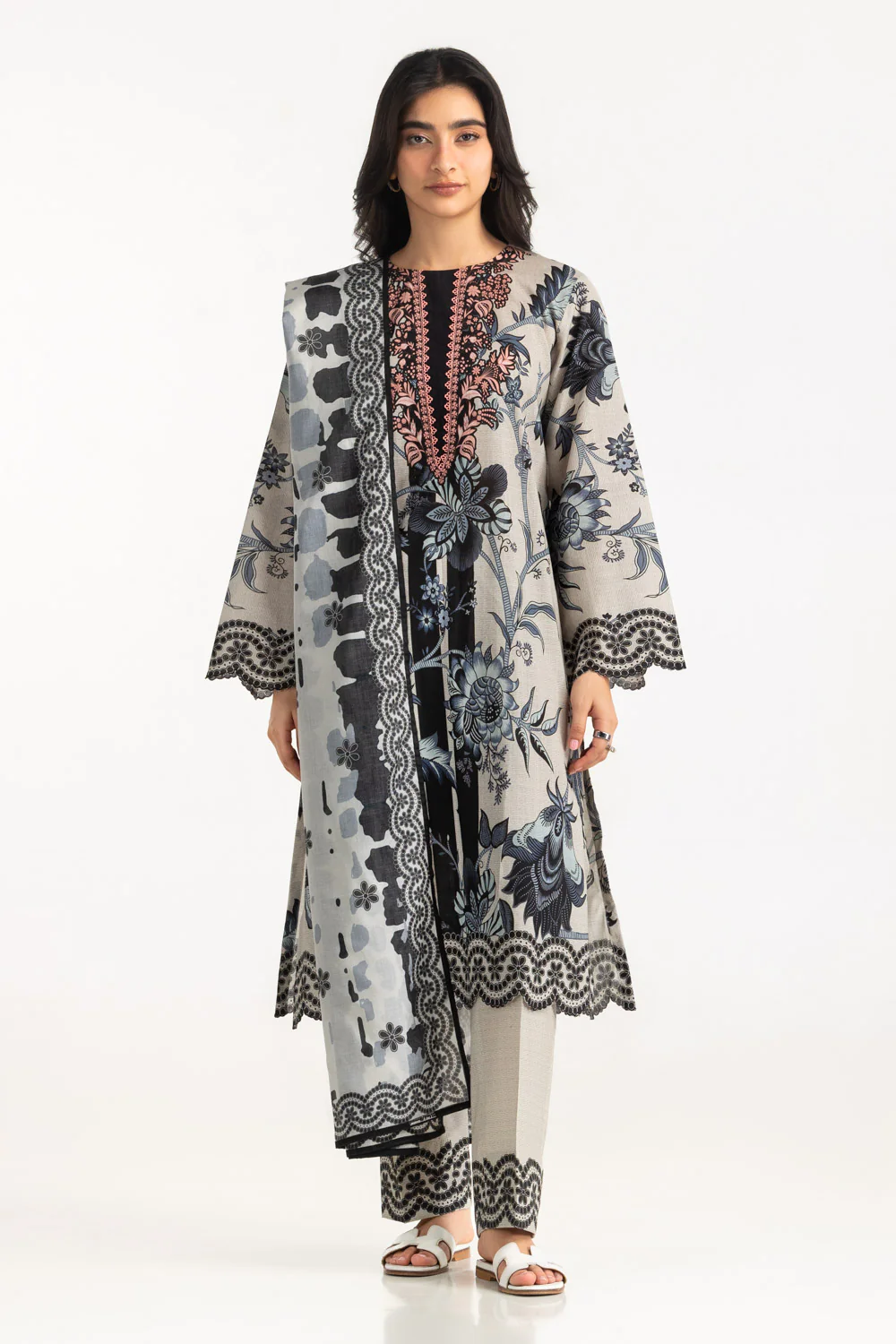 3PC Cross Hatch Printed Suit