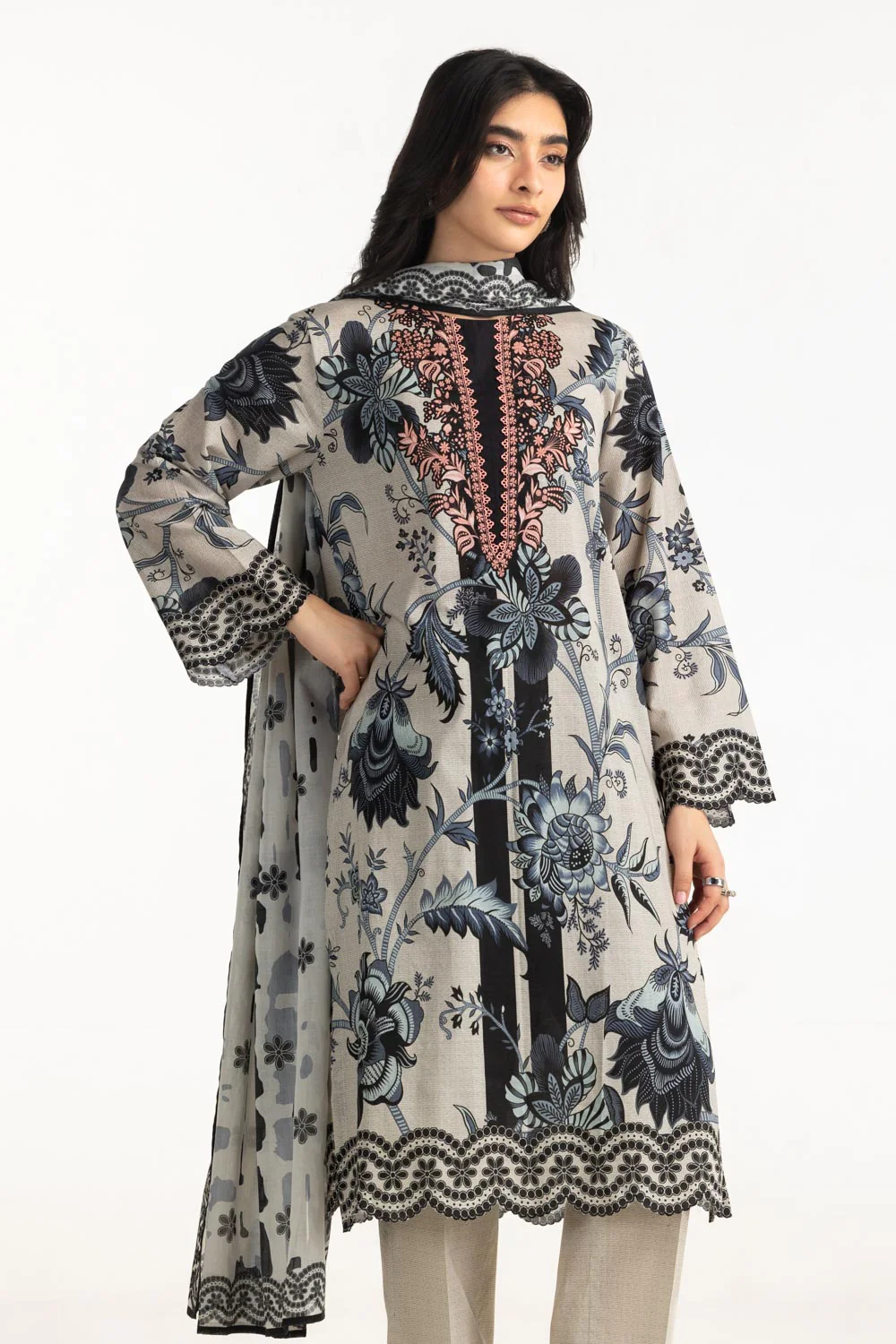 3PC Cross Hatch Printed Suit - Image 4