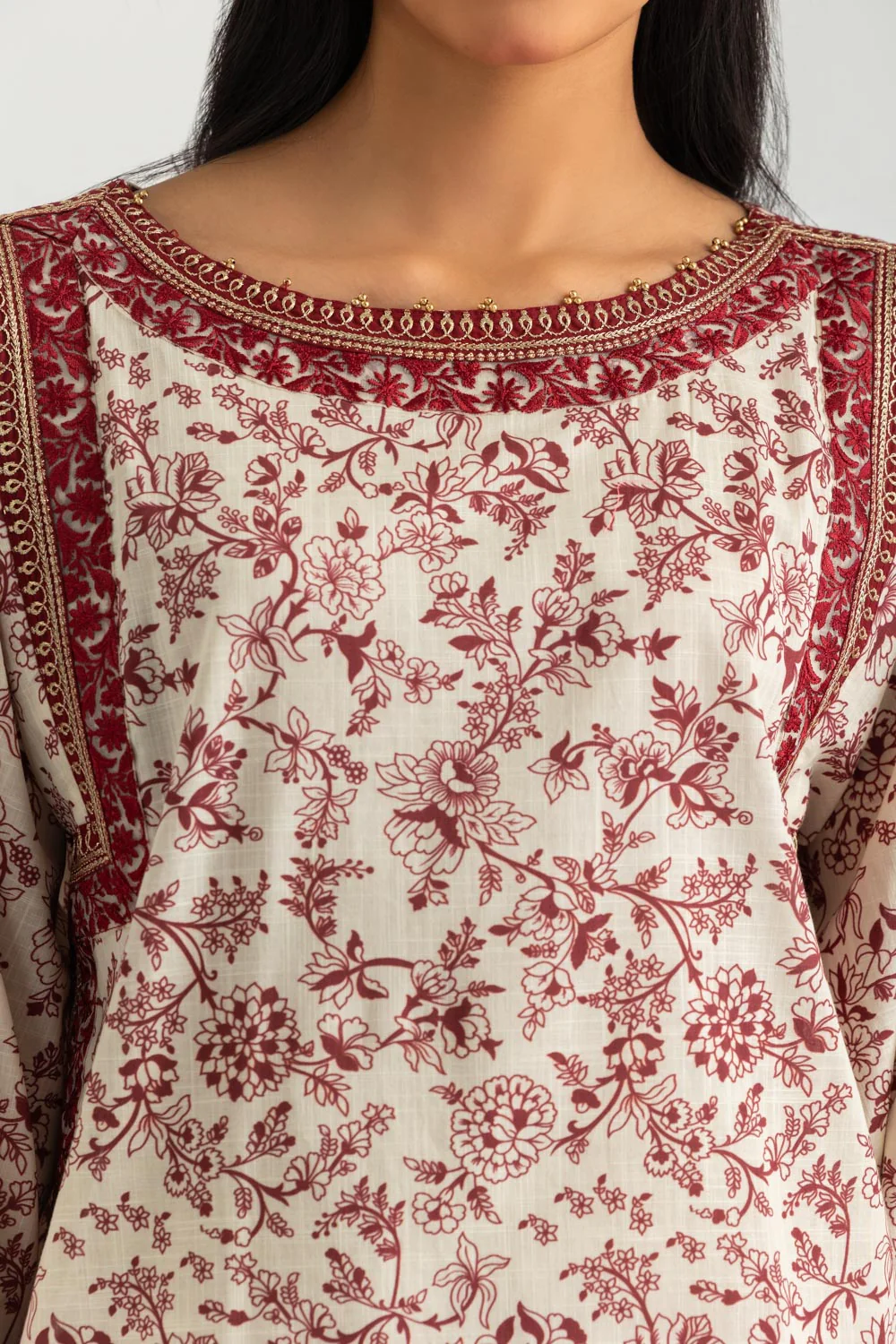 3PC Cross Hatch Printed Suit With Embroidered - Image 5