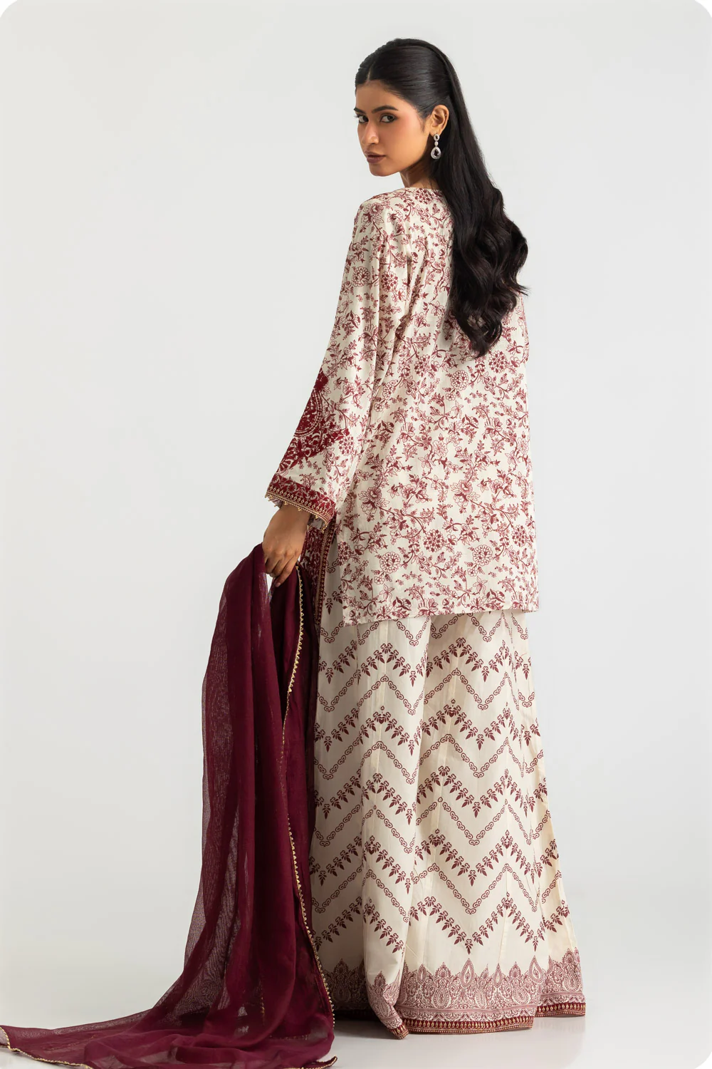 3PC Cross Hatch Printed Suit With Embroidered - Image 6