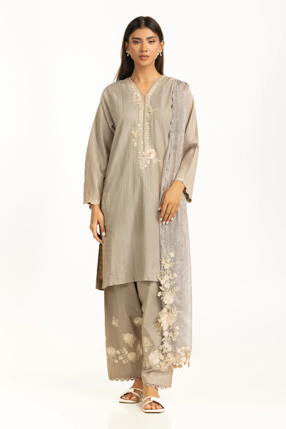 3PC Denier Jacquard Embroidered Suit