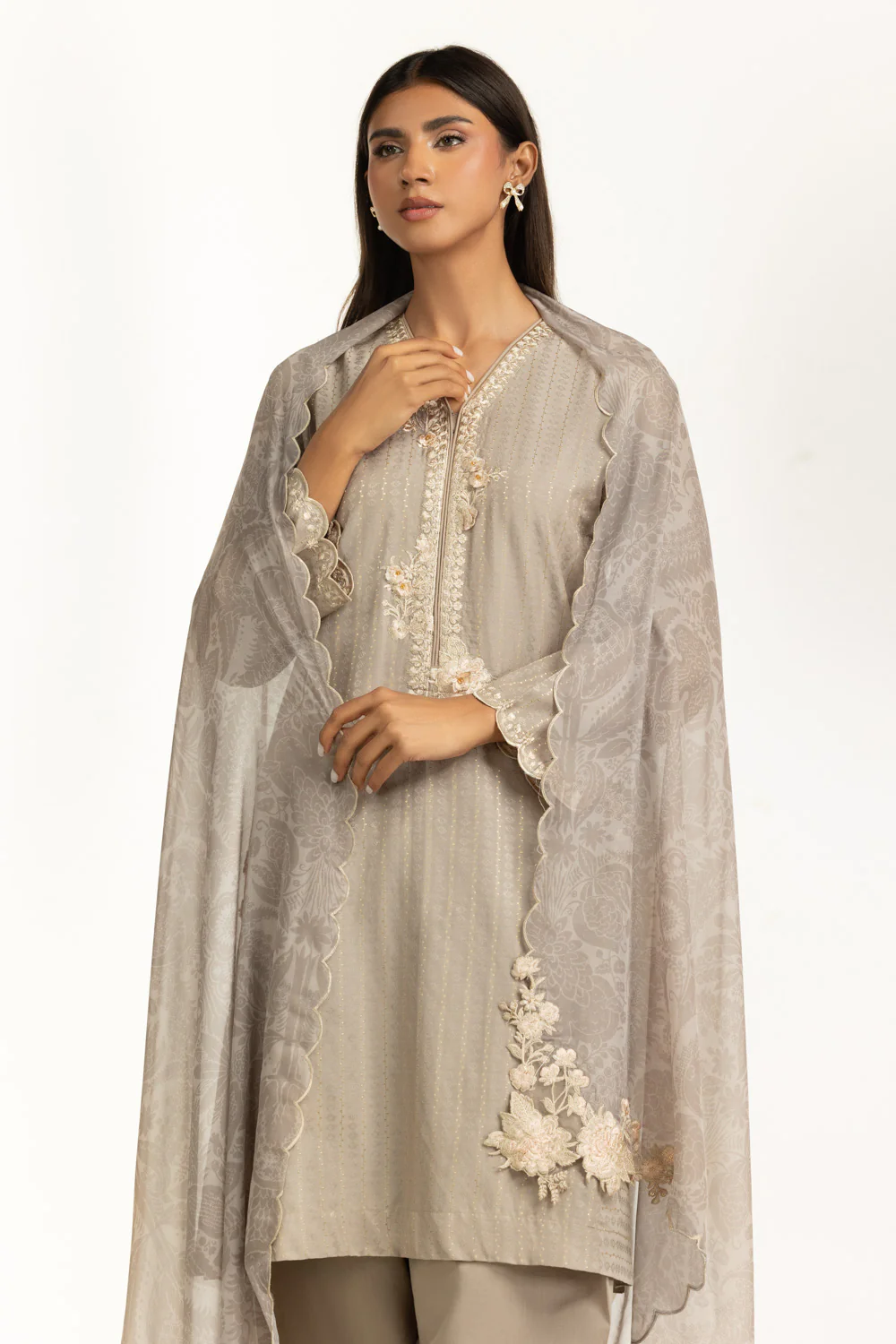 3PC Denier Jacquard Embroidered Suit - Image 2