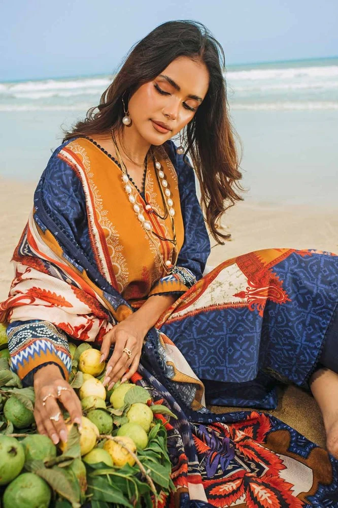 3 Piece Digital Printed Corduroy Unstitched Suit with Cotton Net Dupatta - Image 5