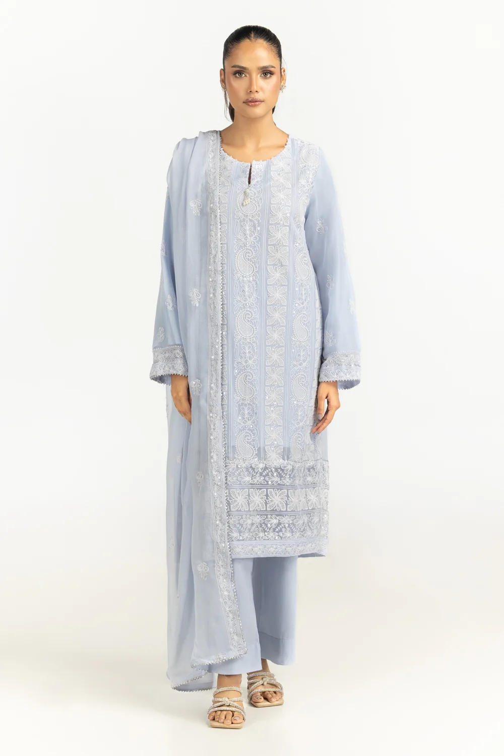 3PC Dyed Chiffon Embroidered Suit