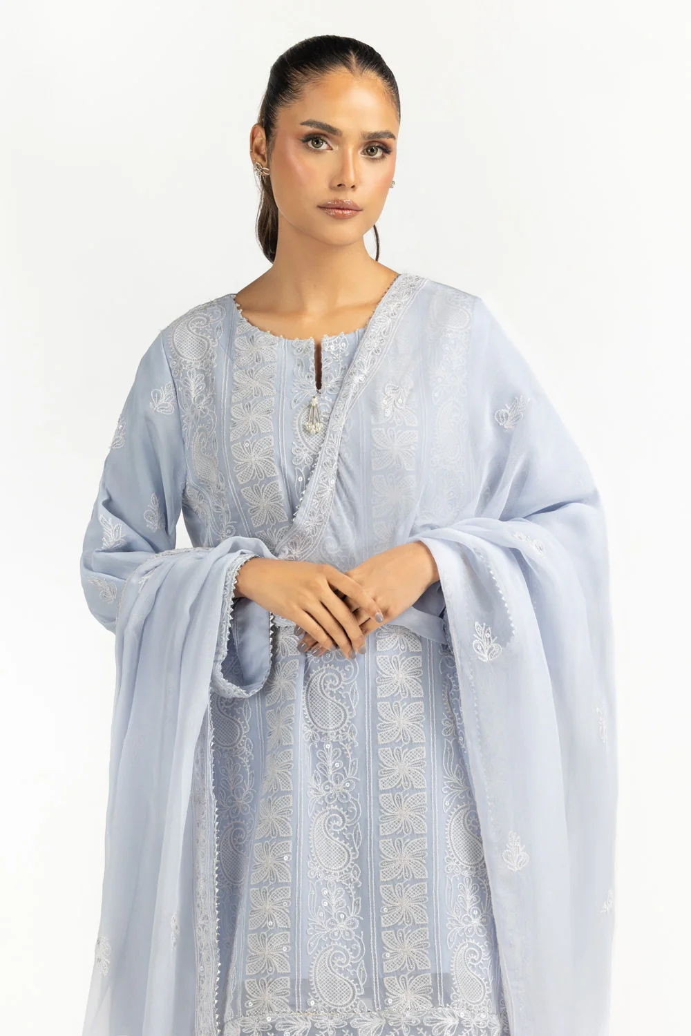 3PC Dyed Chiffon Embroidered Suit - Image 3