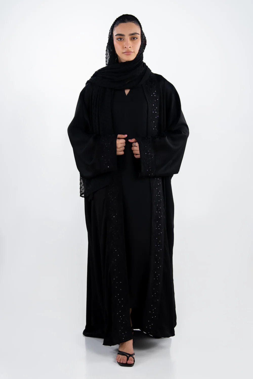 3PC Georgette Embroidered Abaya - Image 3