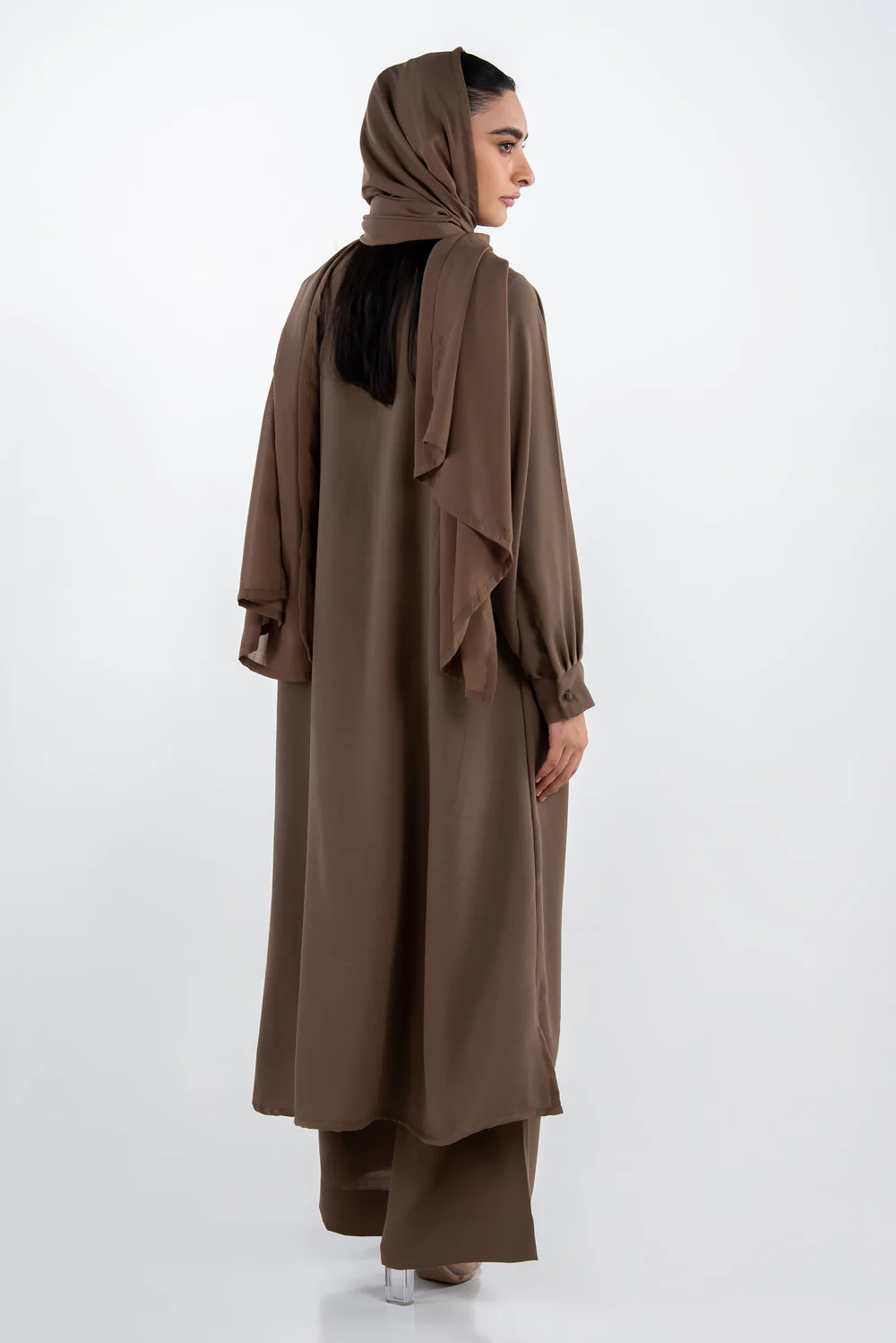 3PC Georgette Slub Abaya And Trouser With Scarf - Image 3