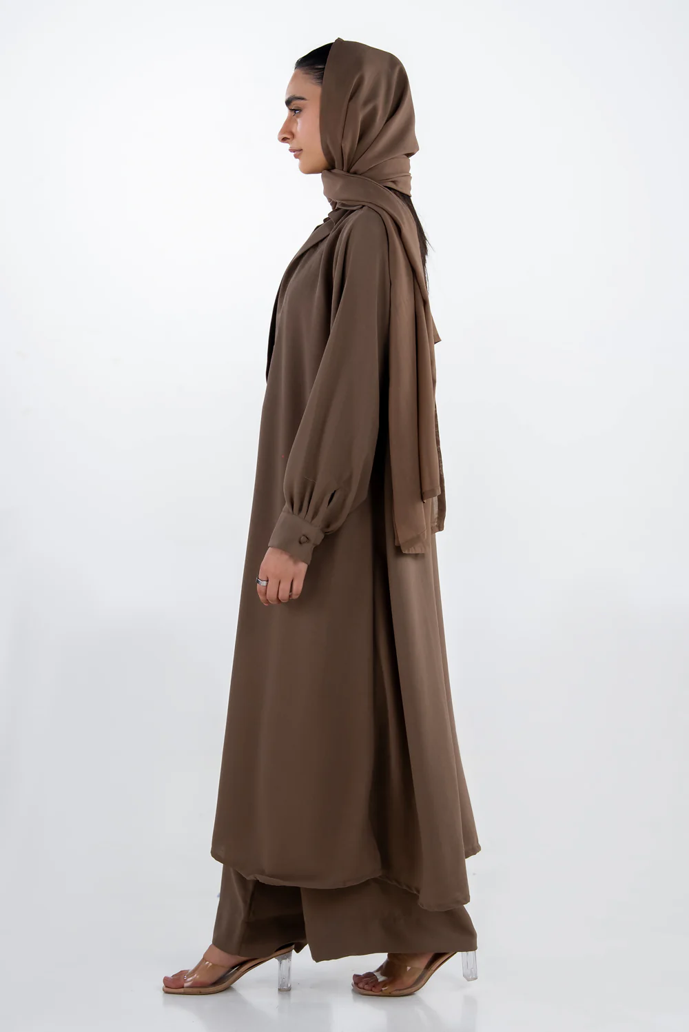 3PC Georgette Slub Abaya And Trouser With Scarf - Image 4