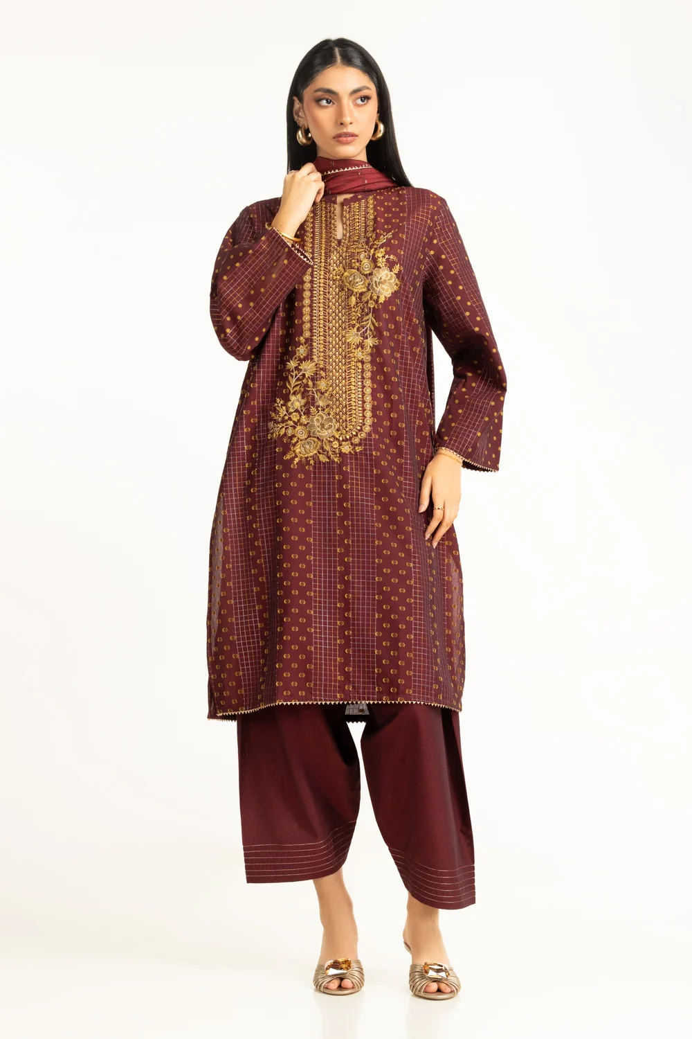 3PC Jacquard Embroidered Suit