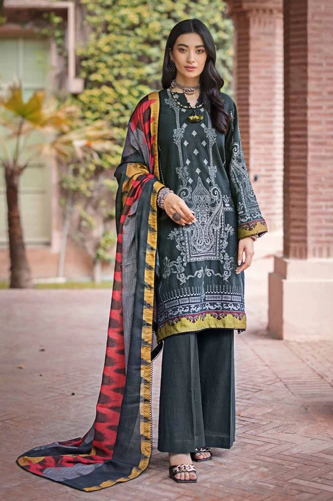 3 Piece Khaddar Jacquard Unstitched Suit with Cotton Net Dupatta