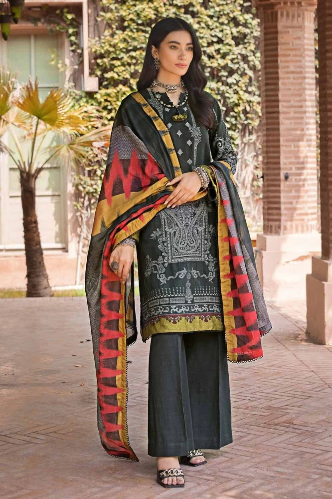 3 Piece Khaddar Jacquard Unstitched Suit with Cotton Net Dupatta - Image 3