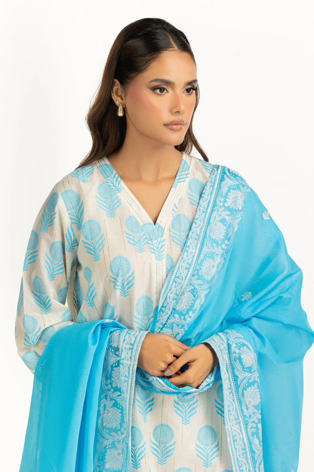 3PC Lacquer Printed Slub Yarn Suit - Image 4