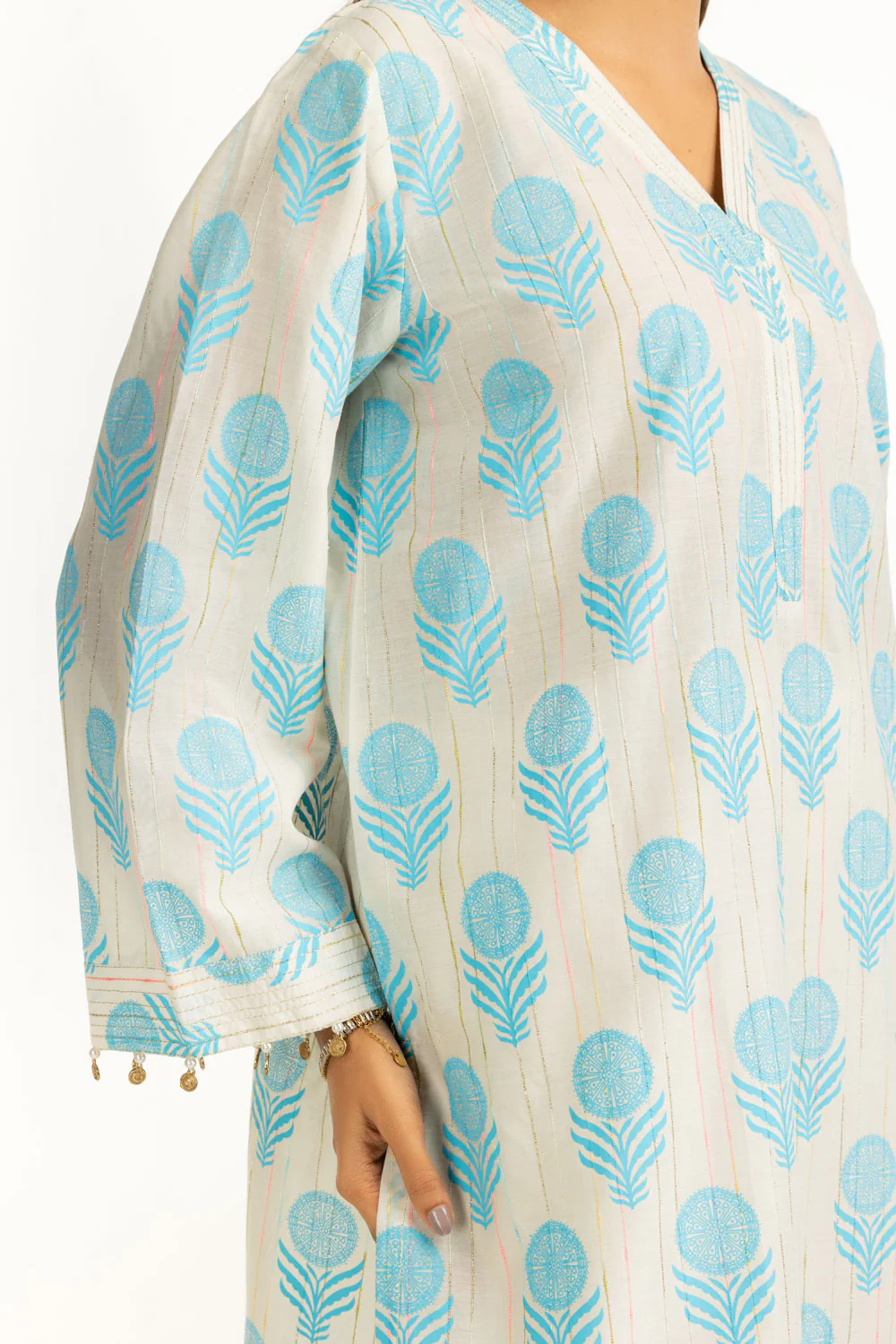 3PC Lacquer Printed Slub Yarn Suit - Image 5
