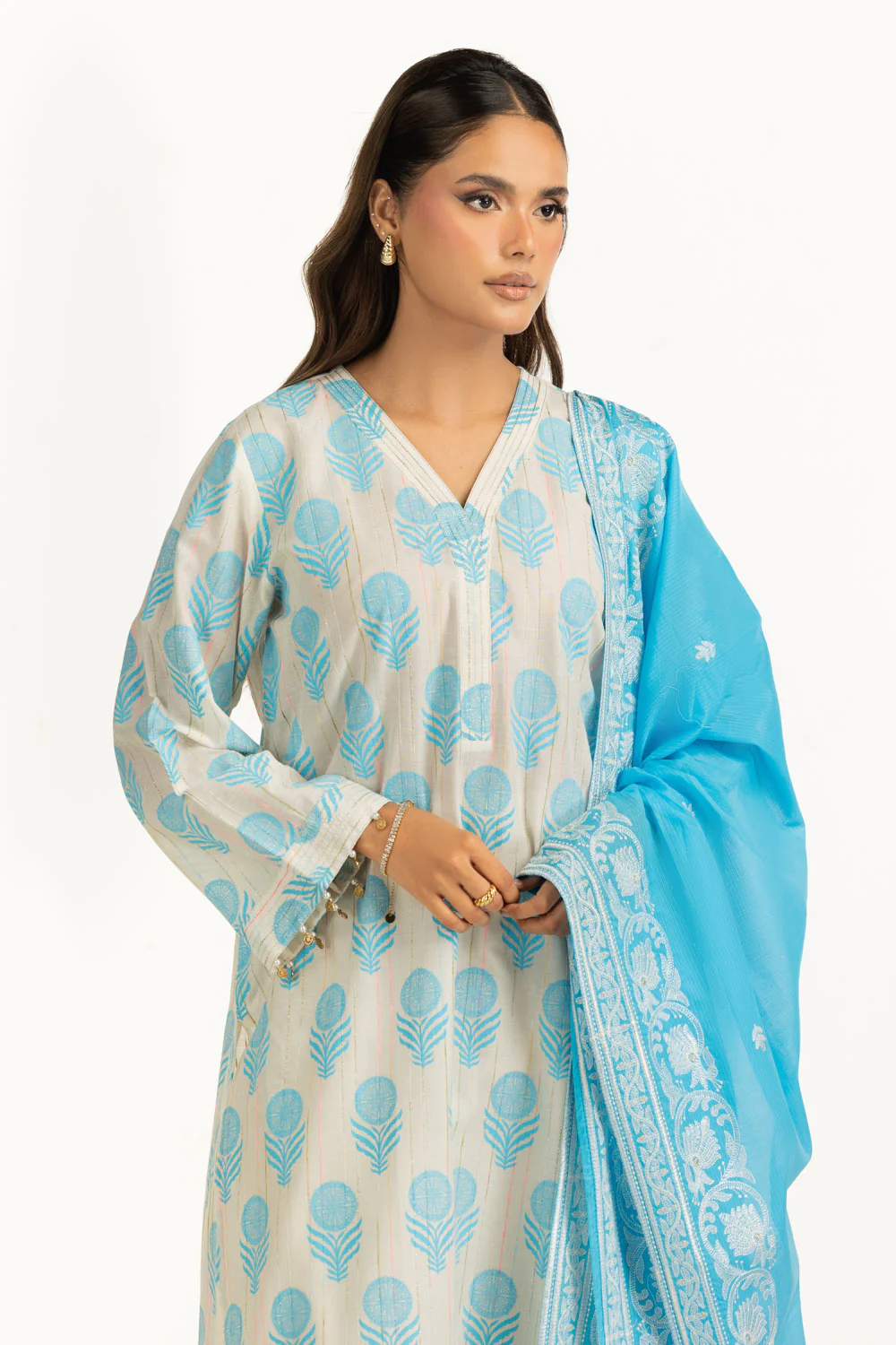 3PC Lacquer Printed Slub Yarn Suit - Image 6
