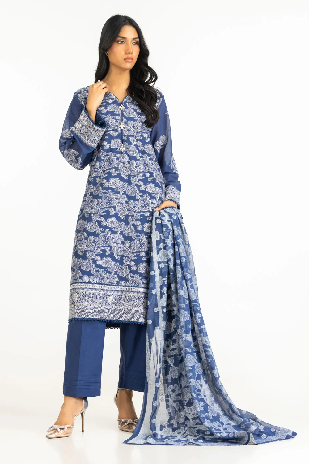 3PC Lacquer Printed Swiss Voile Embroidered Suit IUSTKSD-635s