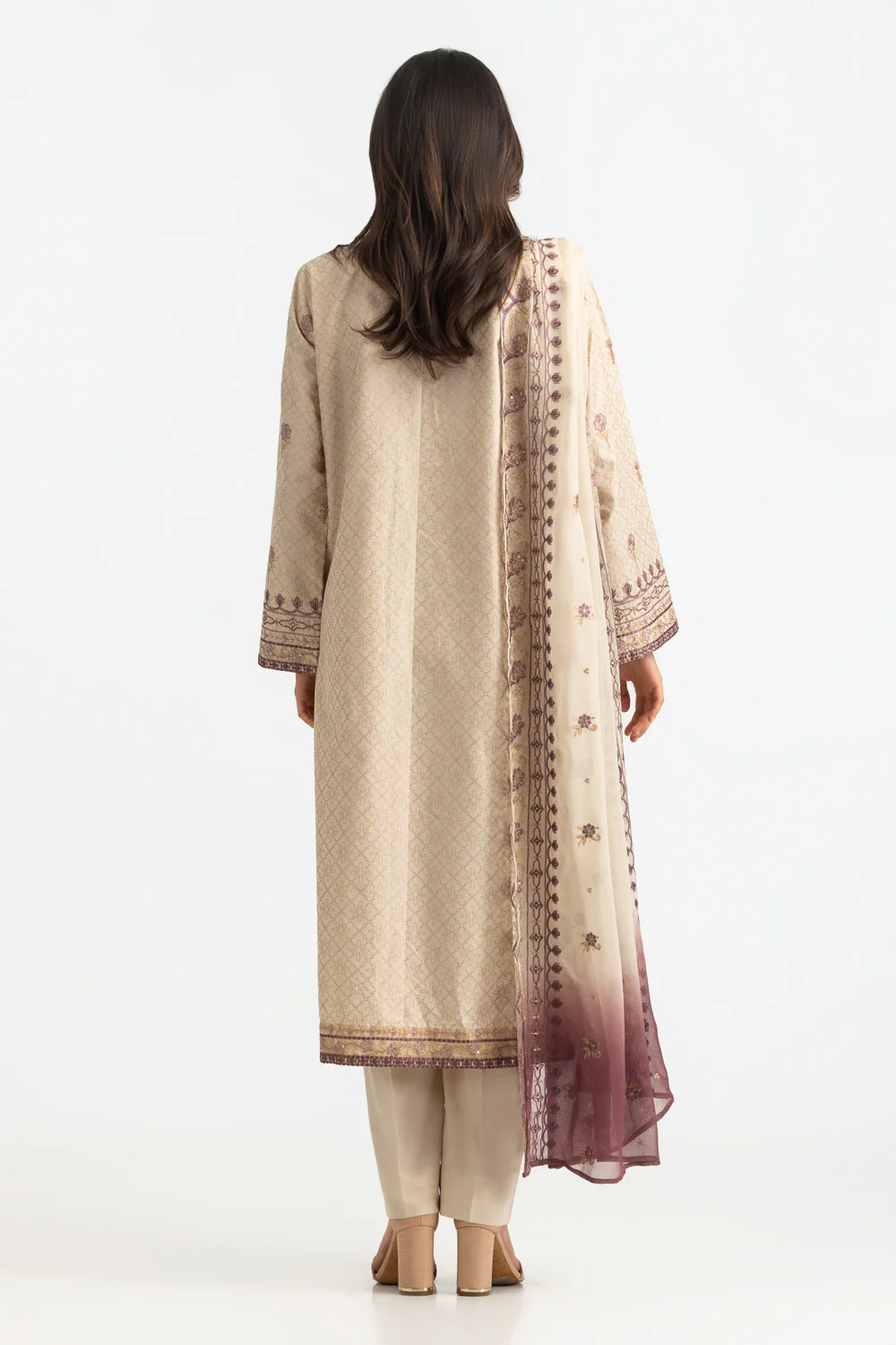 3PC Lawn Glitter Printed Suit With Embroidered - Image 6