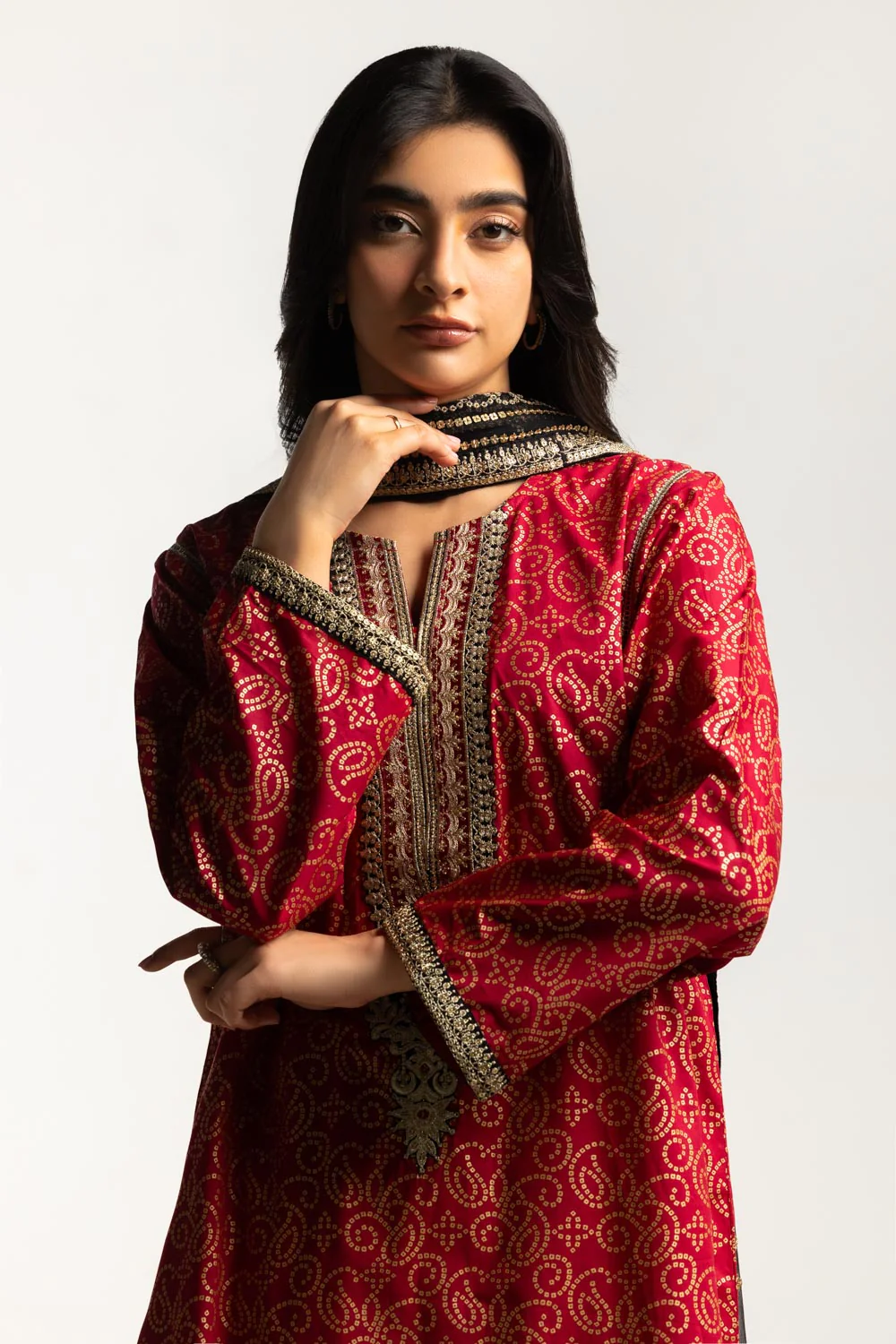 3PC Lawn Gold Printed Suit With Embroidered - Image 3