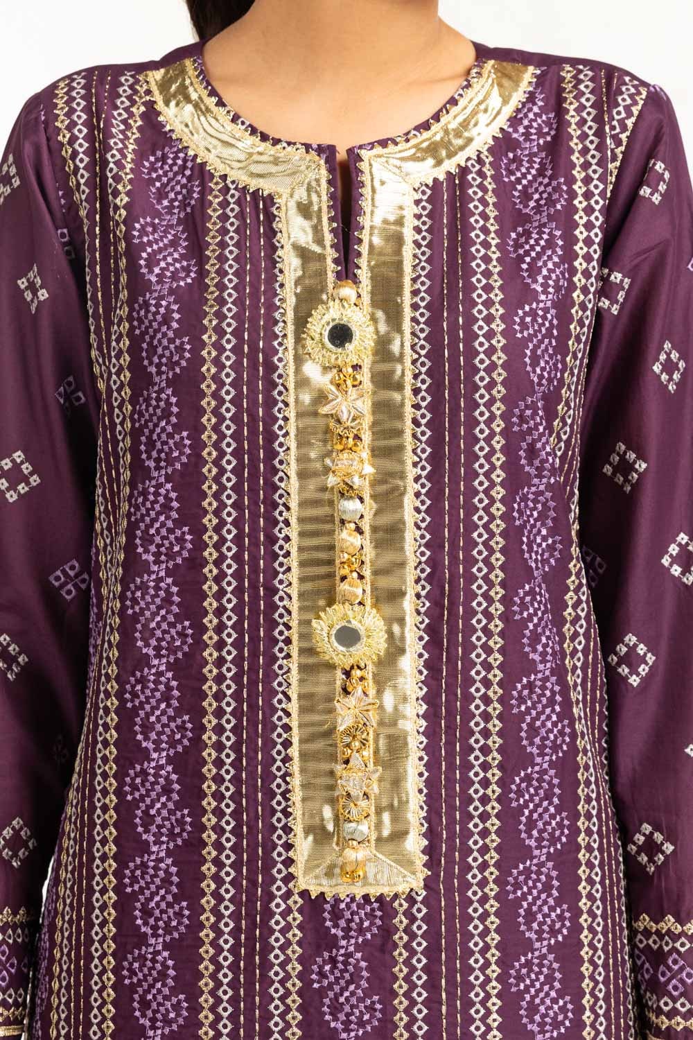 3PC Lawn Gold Printed Suit With Embroidered - Image 2