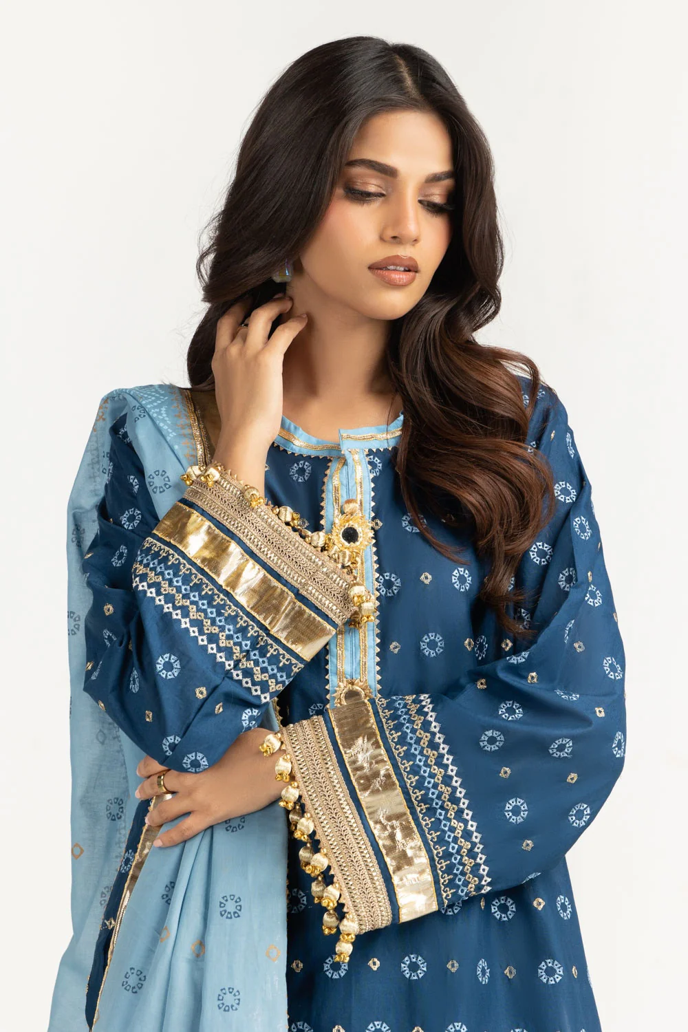 3PC Lawn Gold Printed Suit With Embroidered - Image 4