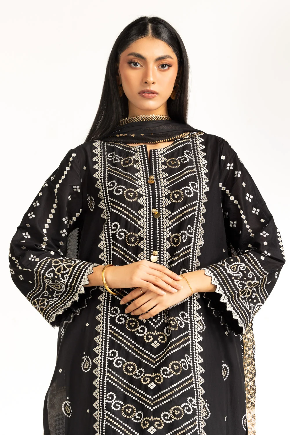 3PC Lawn Lacquer Printed Suit With Embroidered - Image 2