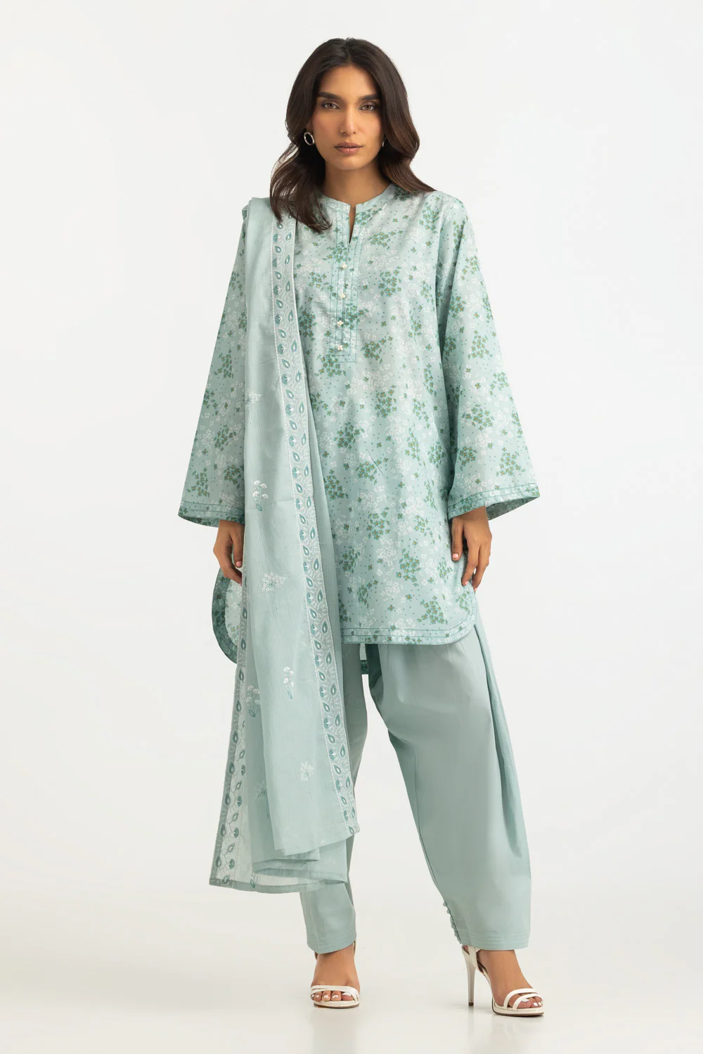 3PC Lawn Printed Suit With Embroidered Dupatta