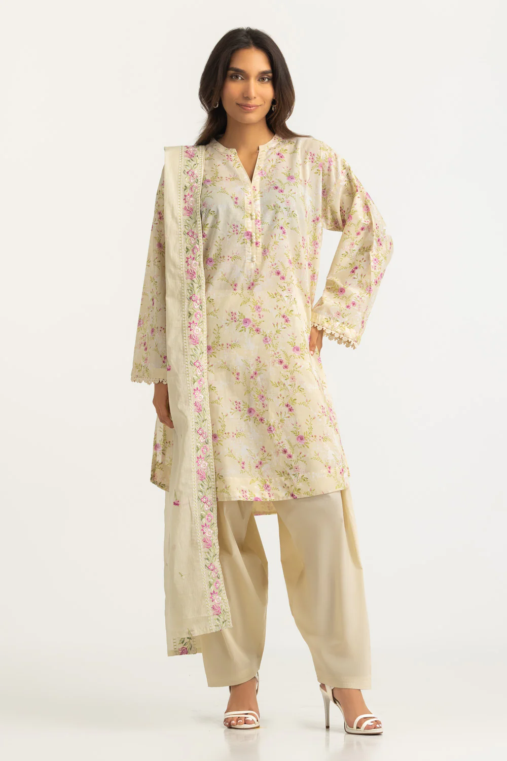3PC Lawn Printed Suit With Embroidered Dupatta
