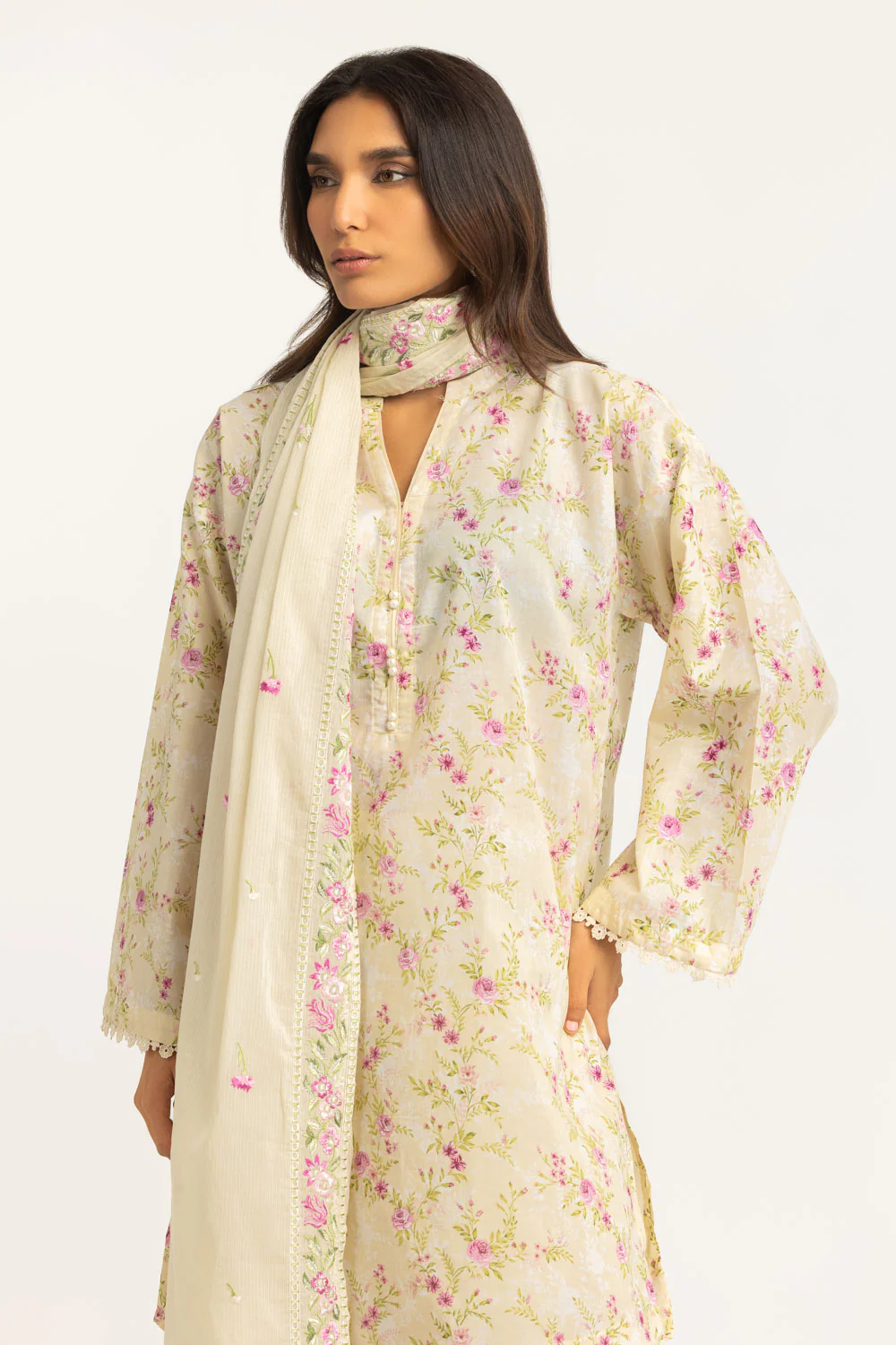 3PC Lawn Printed Suit With Embroidered Dupatta - Image 3