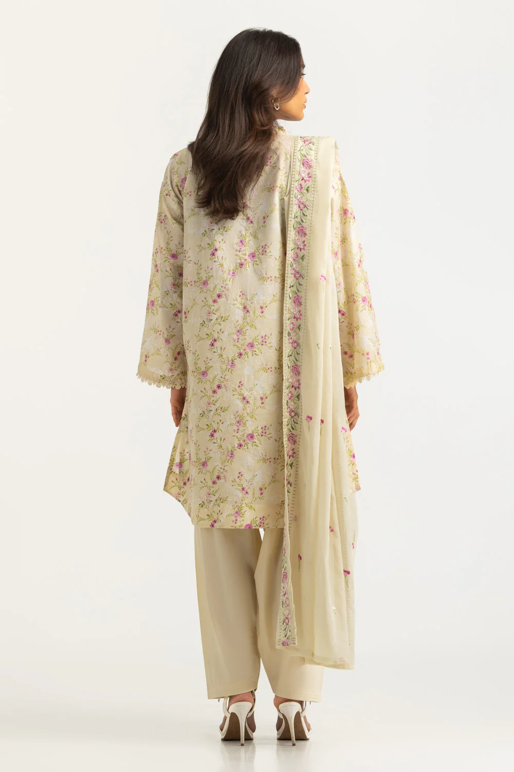3PC Lawn Printed Suit With Embroidered Dupatta - Image 6