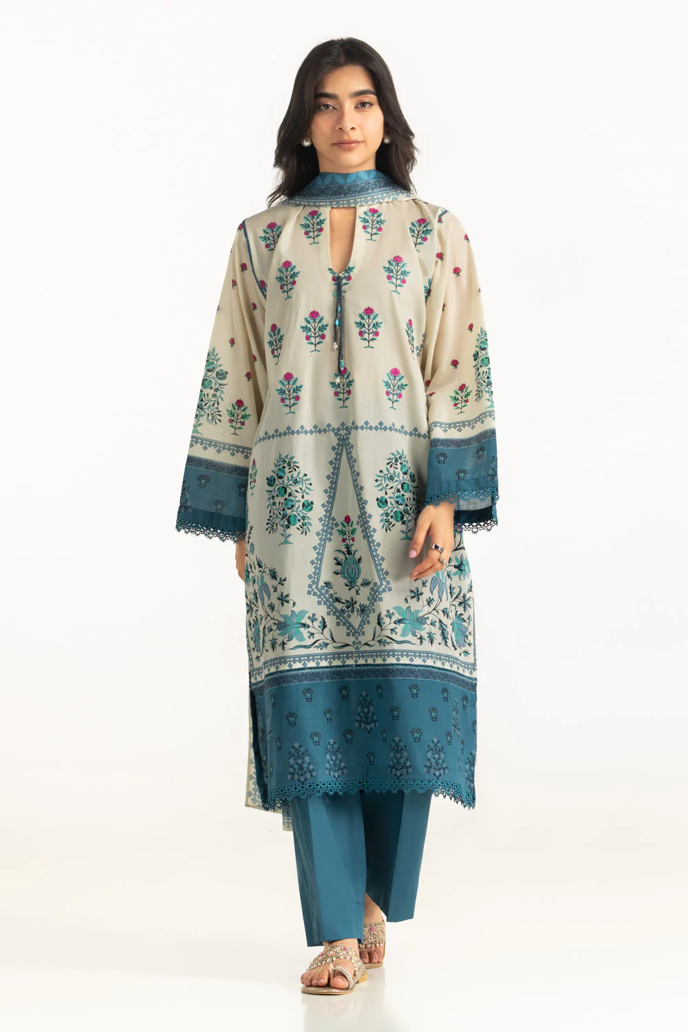 3PC Lawn Printed Suit With Embroidered - Image 3