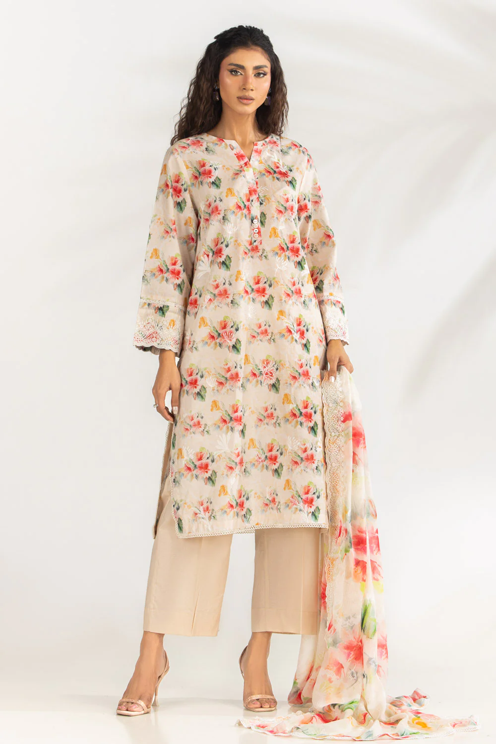 3PC Lawn Printed Suit With Embroidered - Image 3
