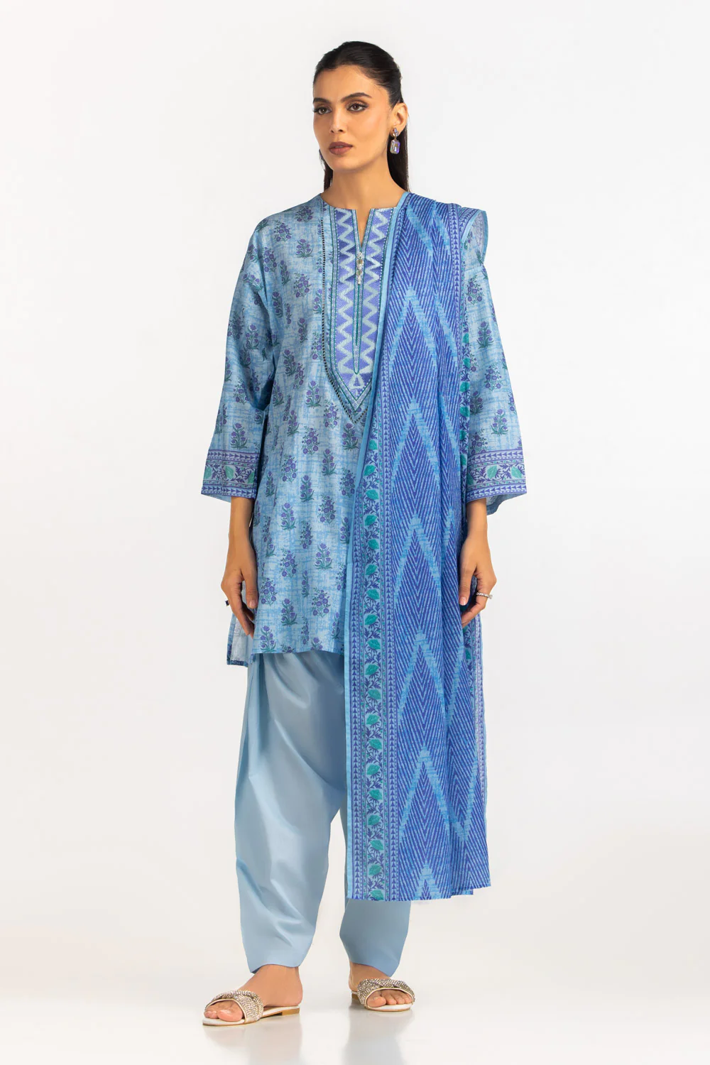 3PC Lawn Printed Suit With Embroidered