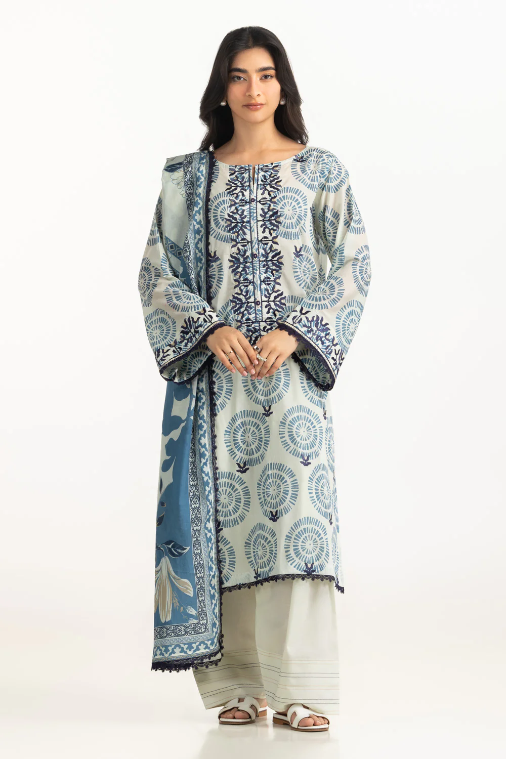 3PC Lawn Printed Suit With Embroidered