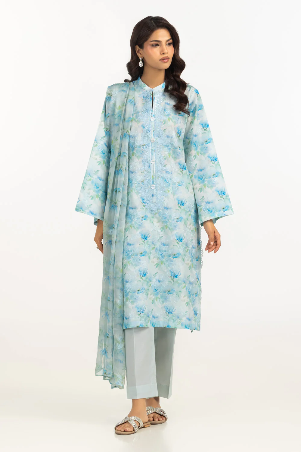 3PC Lawn Printed Suit With Embroidered