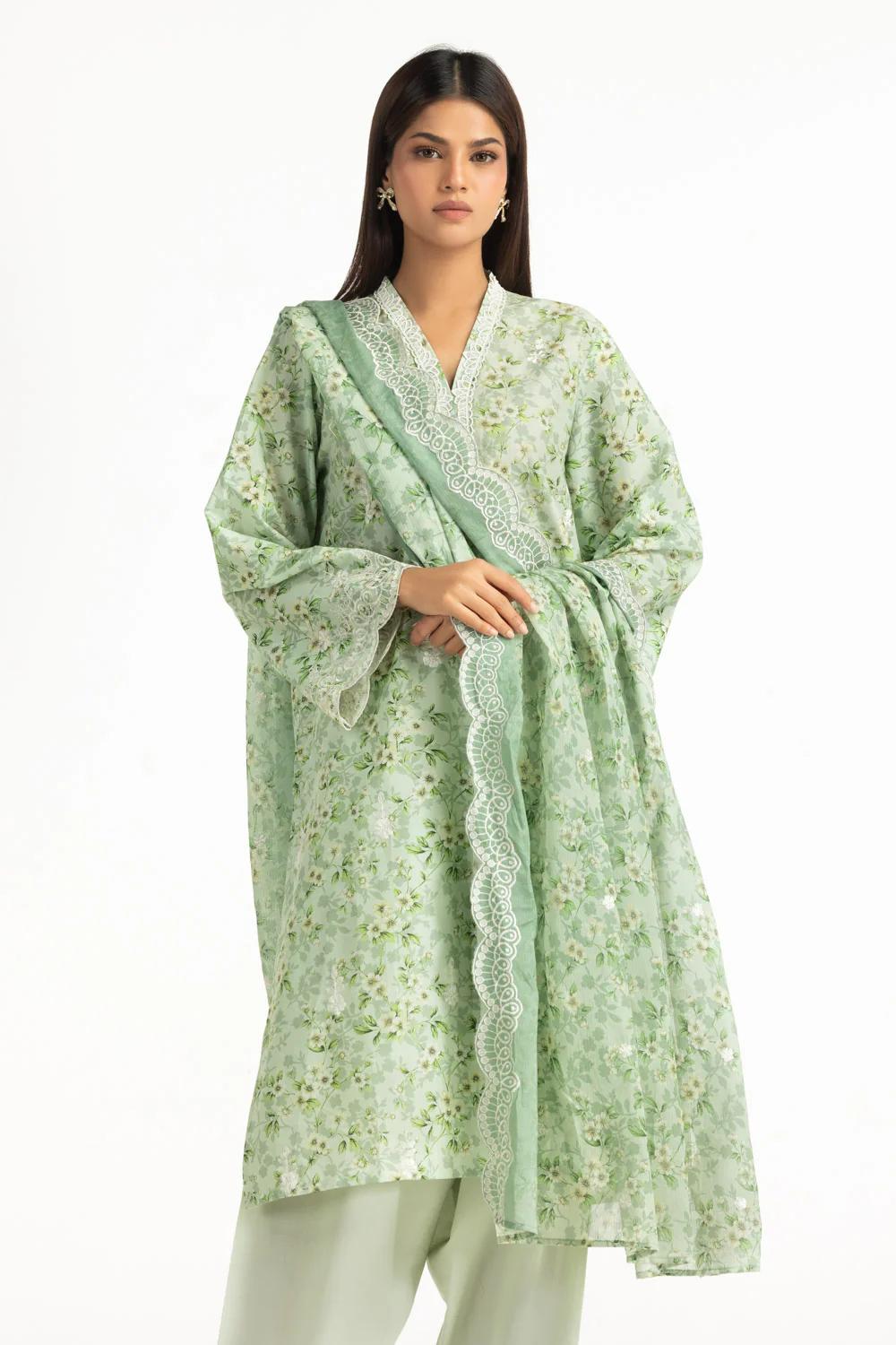 3PC Lawn Printed Suit With Embroidered - Image 3