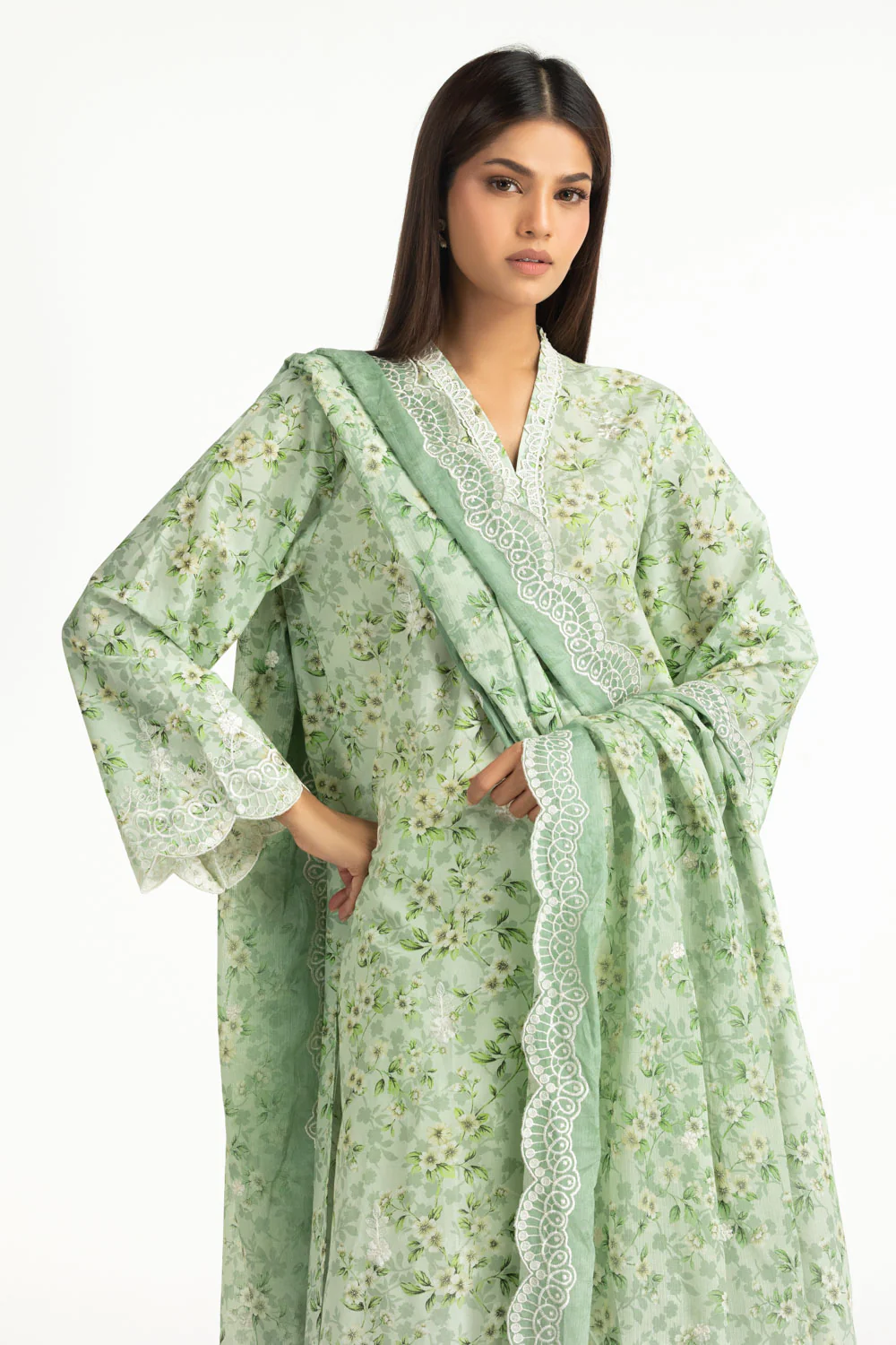 3PC Lawn Printed Suit With Embroidered - Image 5