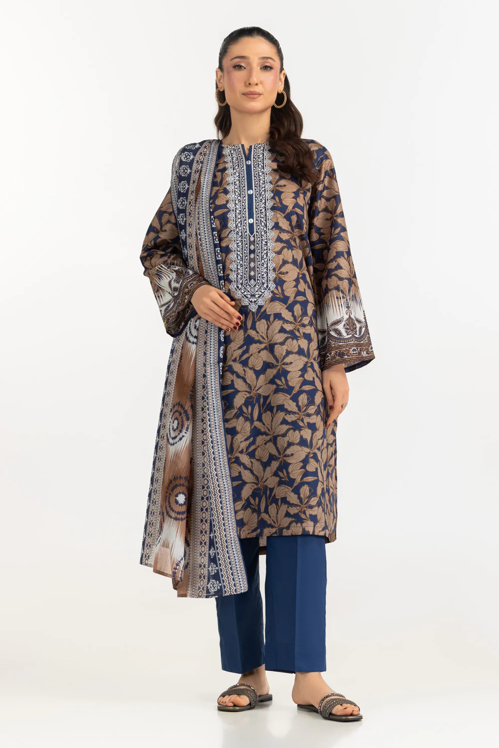 3PC Lawn Printed Suit With Embroidered