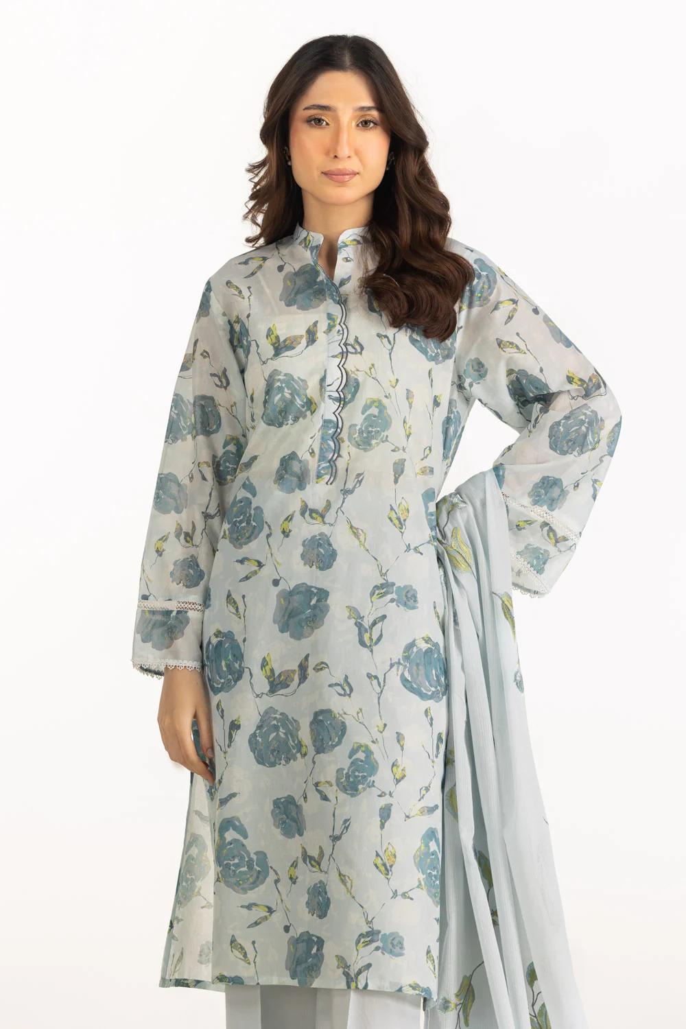 3PC Lawn Printed Suit With Embroidered - Image 5