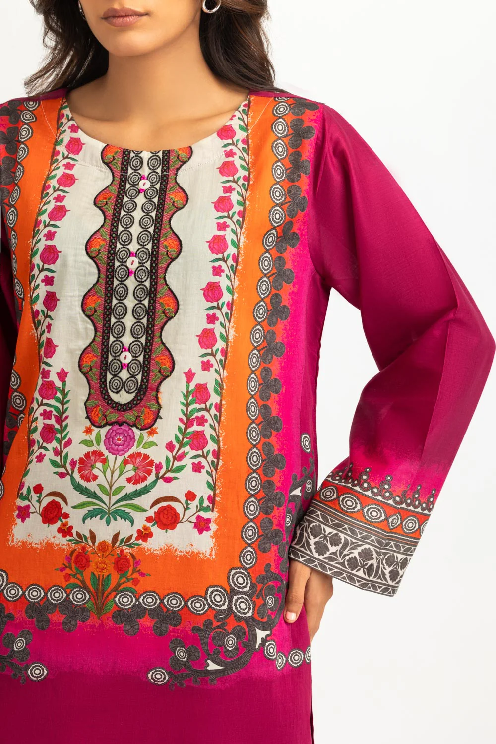 3PC Lawn Printed Suit With Embroidered - Image 2