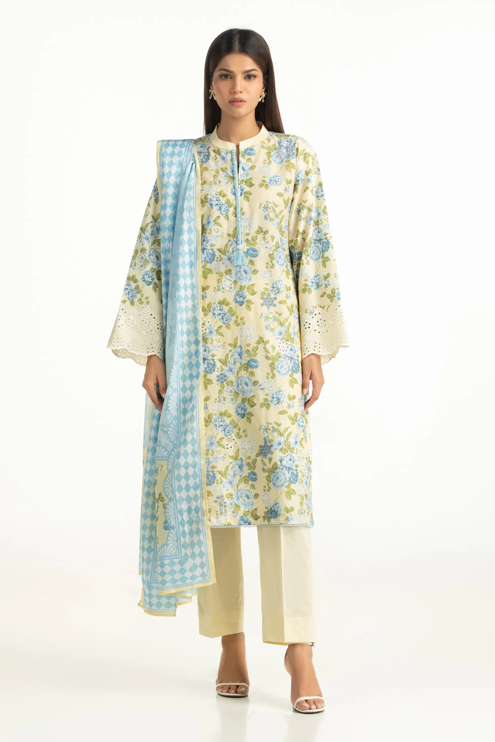 3PC Lawn Printed Suit With Embroidered