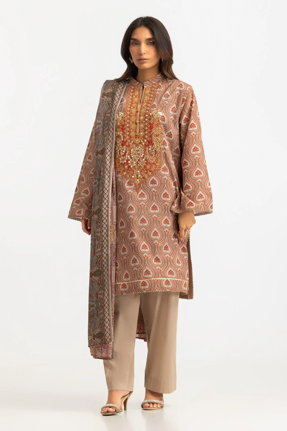 3PC Lawn Printed Suit With Embroidered
