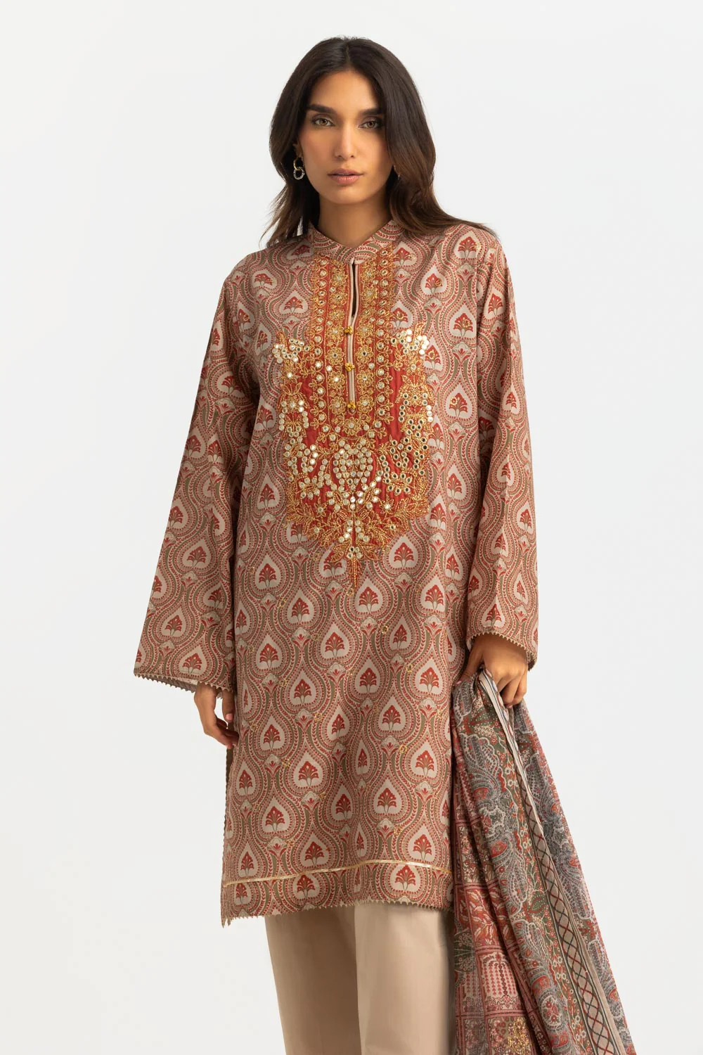 3PC Lawn Printed Suit With Embroidered - Image 3