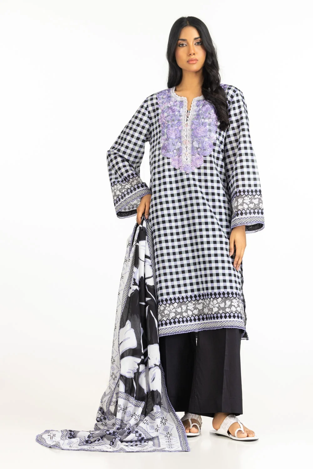 3PC Lawn Printed Suit With Embroidered