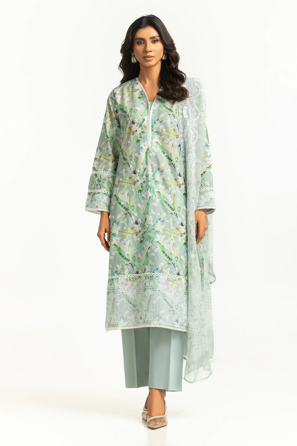 3PC Lawn Printed Suit with Embroidered