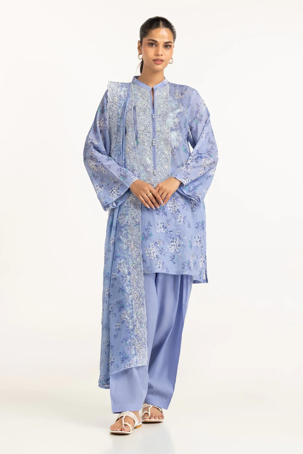 3PC Lawn Printed Suit With Embroidered