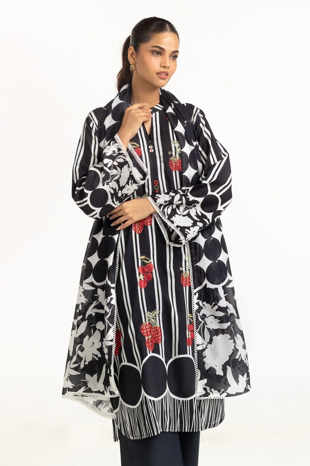 3PC Lawn Printed Suit With Embroidered - Image 3