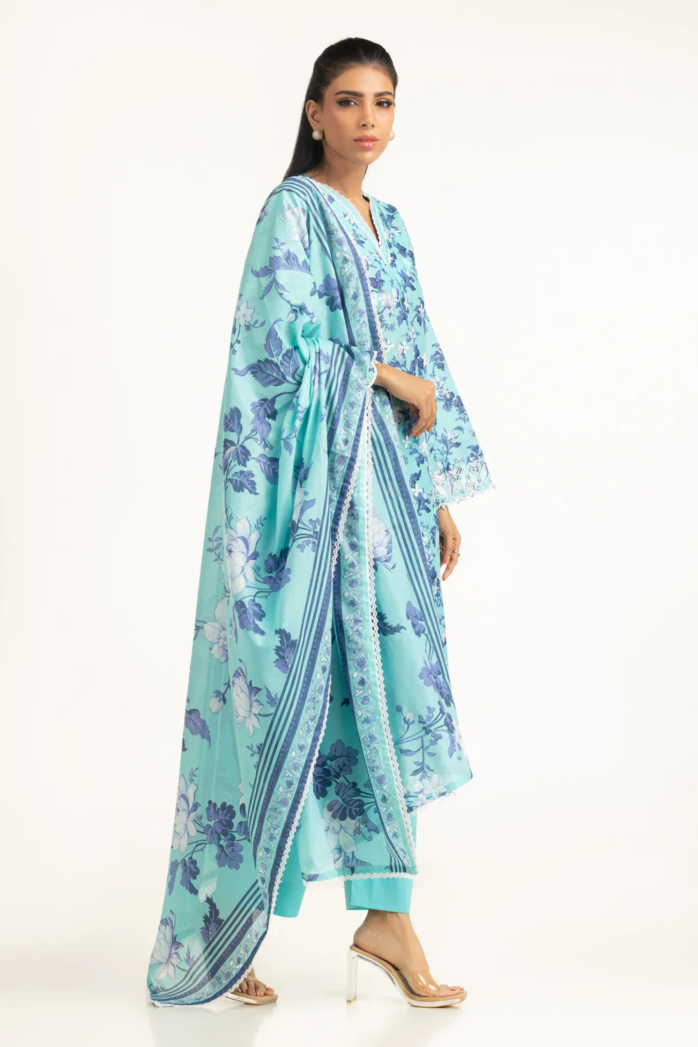 3PC Lawn Printed Suit With Schiffli Embroiderd - Image 7