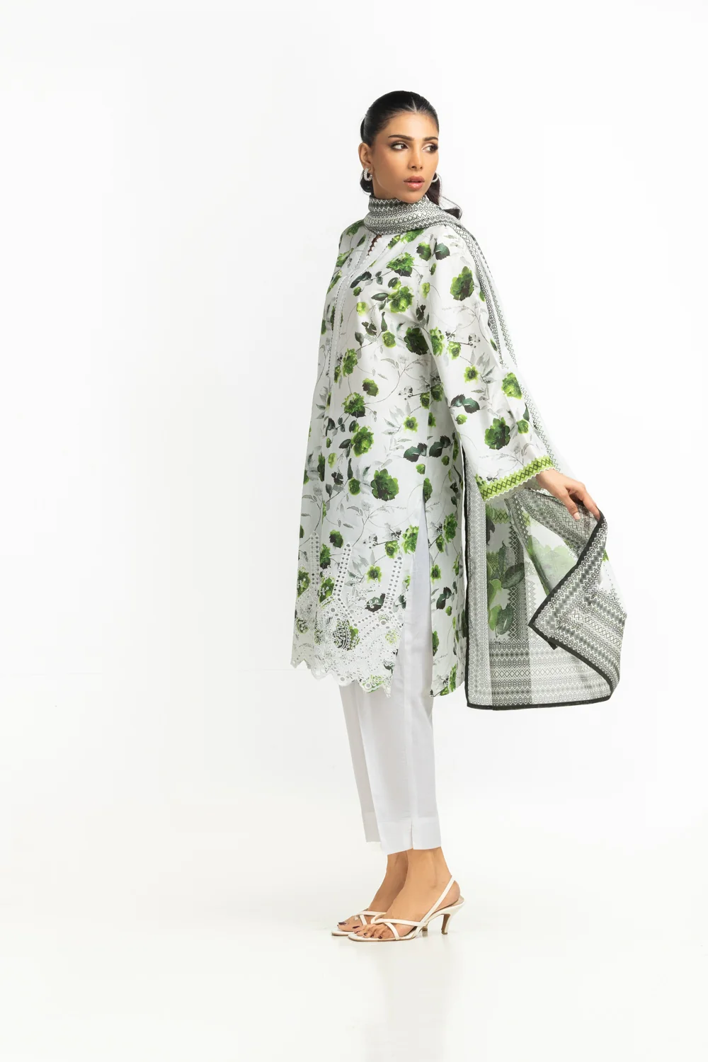 3PC Lawn Printed Suit With Schiffli Embroidered - Image 3
