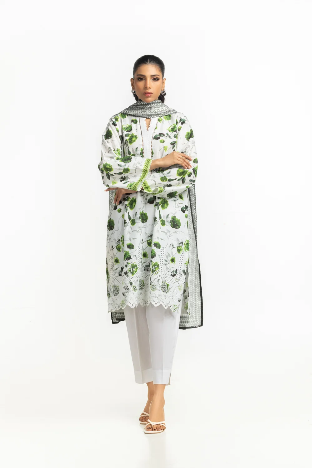 3PC Lawn Printed Suit With Schiffli Embroidered - Image 4